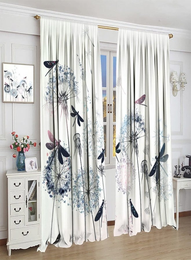 Kurtect Dandelion Blackout Curtain Dragonfly Teal Blue Floral Window Curtain Noise Reducing Drapes Rod Pocket Bedroom Kitchen Dining Room Cafe Living Room 2 Panels 42x45 in - Image 5